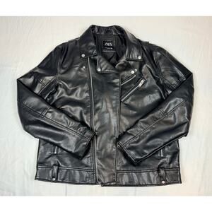 Zara Faux Leather Biker Jacket Black Sz 2XL